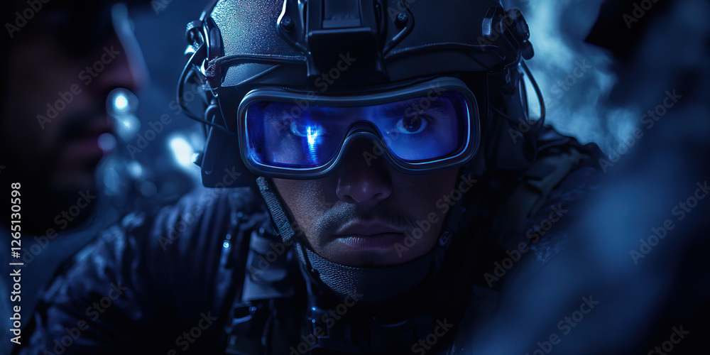 Close-up Portrait of a Soldier in Tactical Gear Close-up Portrait of a Soldier in Tactical Gear
