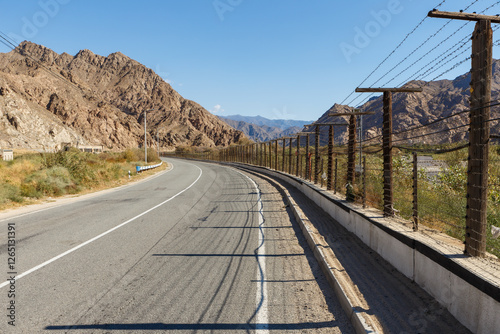 Border area between Armenia and Iran along the Aras River with a fence
