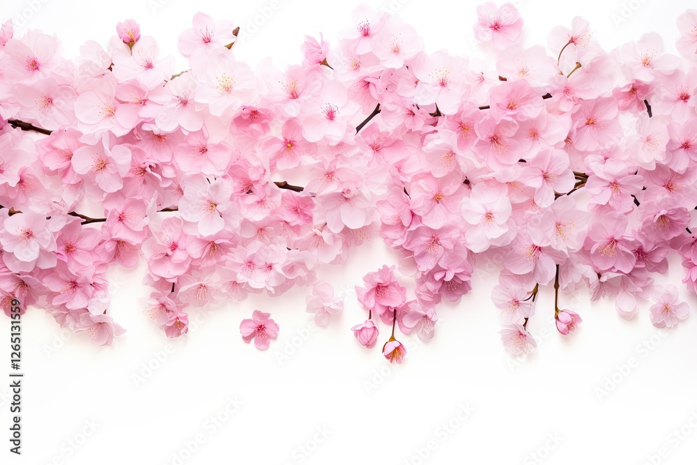 Fototapeta premium Studio isolated cherry blossoms in a dreamy panorama format set against a pure white background