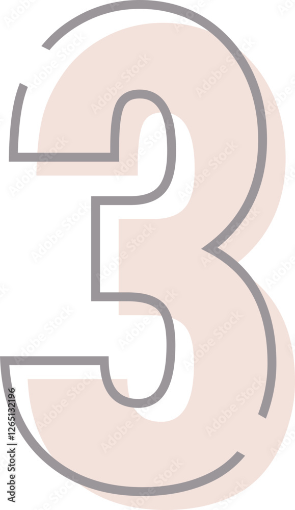 Number 3 with overlapping effect, modern minimalistic letter