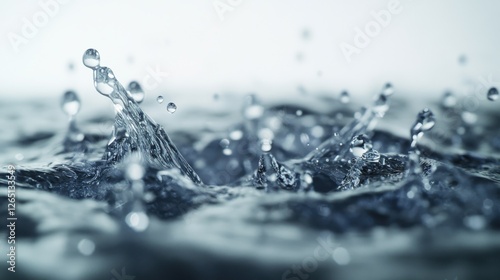 Water splashes with droplets, swirling and flowing on a white background. Suitable for refreshing, clean, or water themed designs with a dynamic touch photo