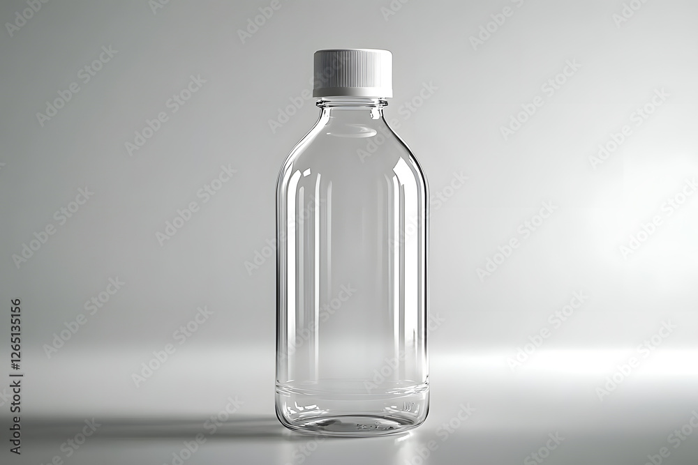 A clear plastic bottle with a white cap