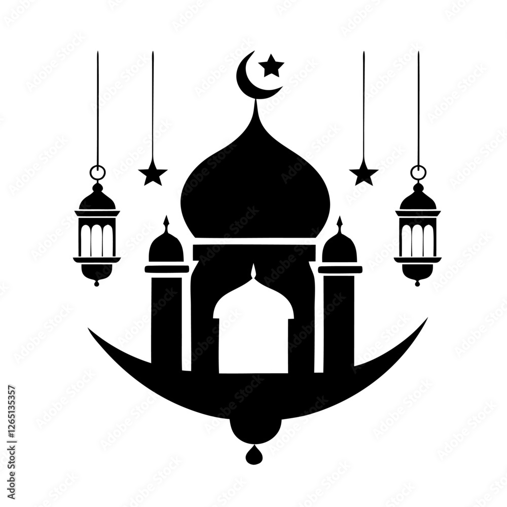 Vector elegant calligraphy of a crescent moon. taj mahal vector illustration Vector elegant calligraphy of a crescent moon. taj mahal vector illustration