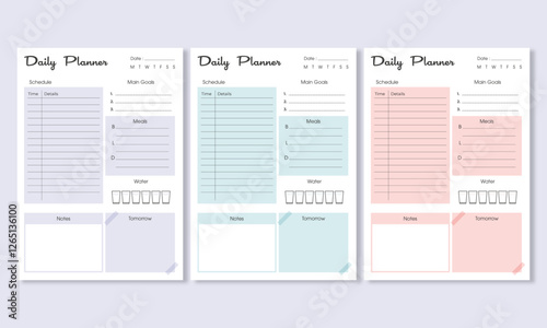 Minimalist daily planner template set. Vector illustration