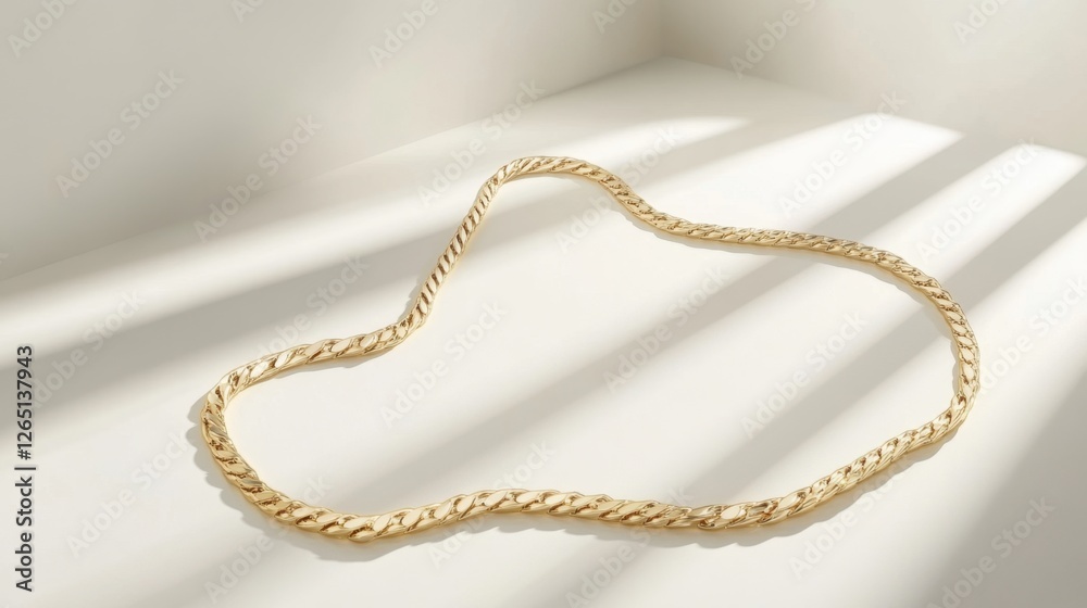 High-end gold box chain necklace, displayed in a gentle curve on a white backdrop High-end gold box chain necklace, displayed in a gentle curve on a white backdrop