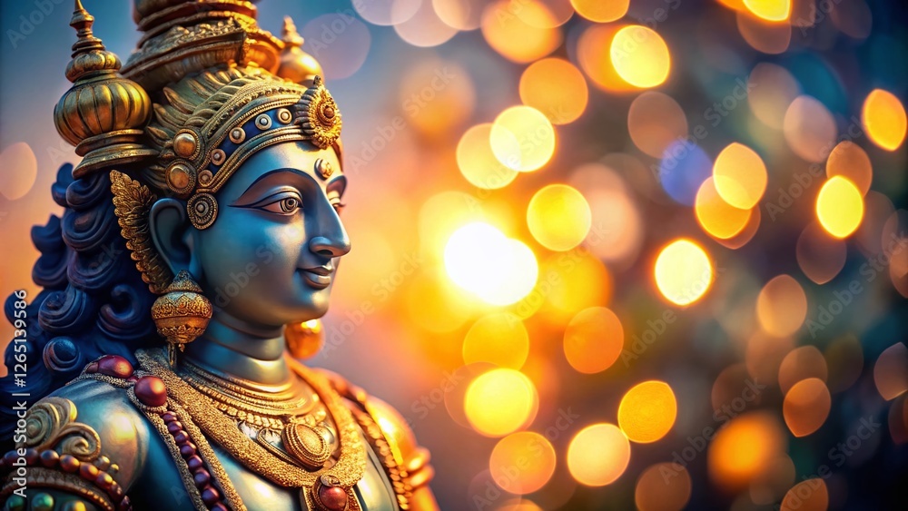 Serene Vishnu Statue with Bokeh Background - Spiritual Indian Deity Art Serene Vishnu Statue with Bokeh Background - Spiritual Indian Deity Art