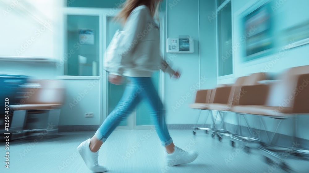Blurred motion of woman walking in speed at dentist's office Blurred motion of woman walking in speed at dentist's office