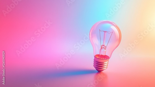 Polygon idea light bulb on blurred gradient multicolored background. Global cryptocurrency blockchain business banner concept. Lamp symbolize inspiration, innovation, invention, effective thinking.