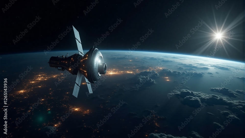 Naklejka premium Satellite Orbiting Earth