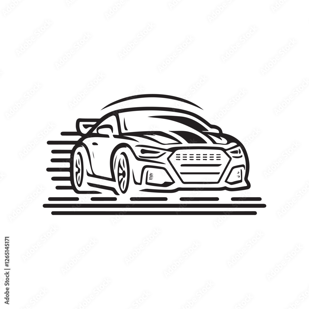 Obraz premium Car line icon. family car outline icon. Modern car sketch line silhouette rear view. Line art car logo design