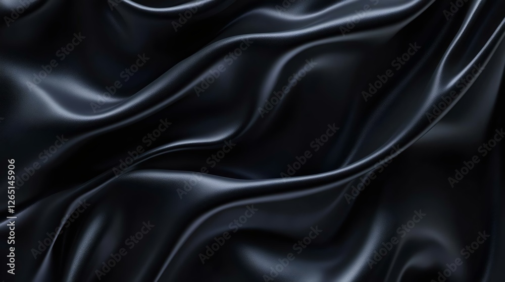 Fototapeta premium Sleek black satin fabric draped elegantly, showcasing smooth waves and luxurious texture. Perfect for fashion, interior design, and backgrounds.