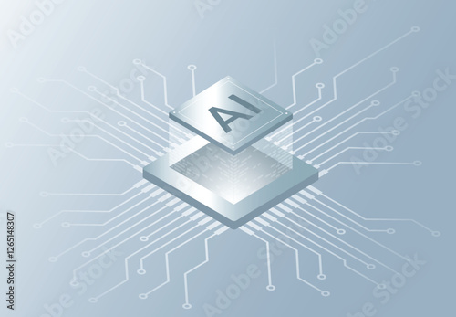 AI chip isometric view, technology, Innovation, machine learning, neural network, Artificial Intelligence.