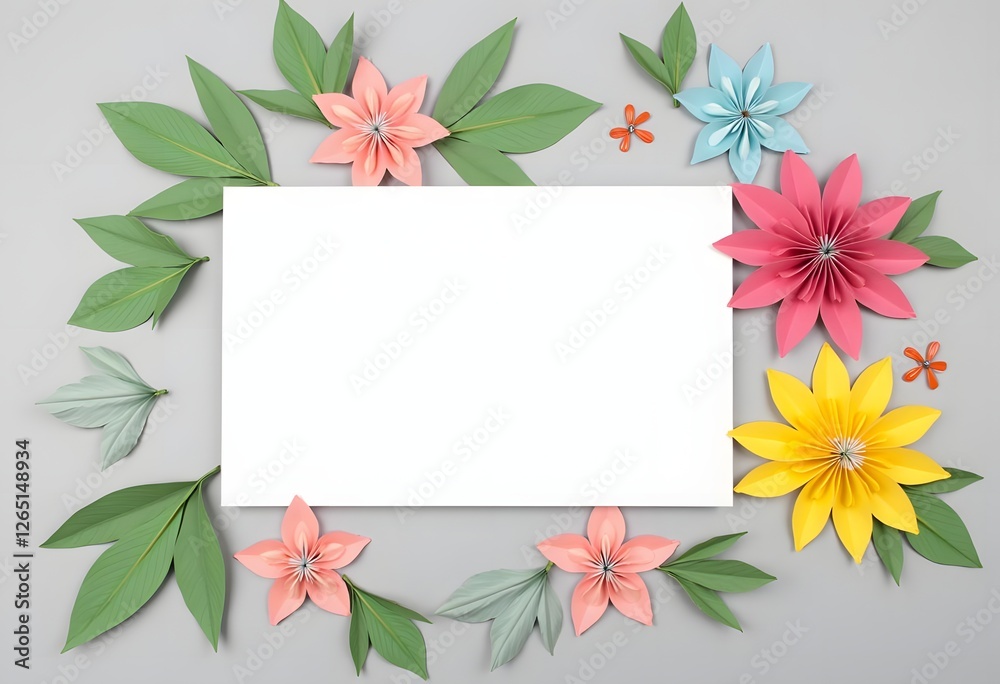 Fototapeta premium Watercolor hand painted nature floral rectangle border frame with honeysuckle pink blossom flowers, green leaves and blue berries bouquet on the white background for invitation and greeting card 
