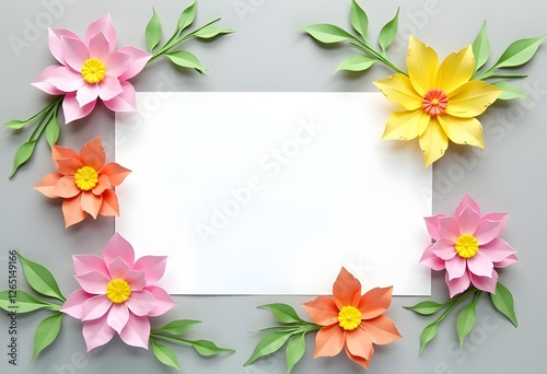 Watercolor hand painted nature floral rectangle border frame with honeysuckle pink blossom flowers, green leaves and blue berries bouquet on the white background for invitation and greeting card
