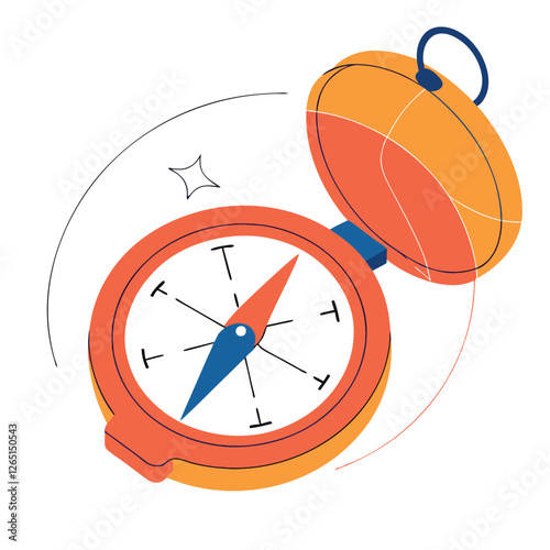 A colorful and flat illustration of a compass with a blue and brown color scheme, emphasizing a modern and conceptual design.