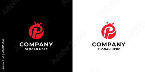 P Letter Insect Pest Control Logo Design Template. Vector Illustration.