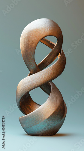 Fototapeta Naklejka Na Ścianę i Meble -  Elegant twisted bronze loop sculpture intricate polished surface dynamic flowing structure artistic modern architectural design contemporary surreal aesthetic conceptual metallic sculptural element