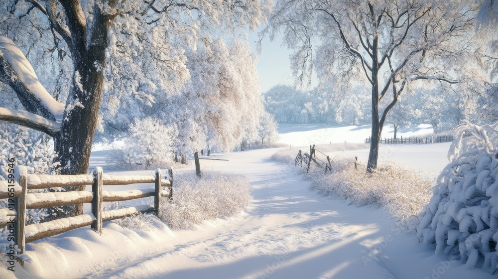 Naklejka premium winter rural scene with snow and frozen trees