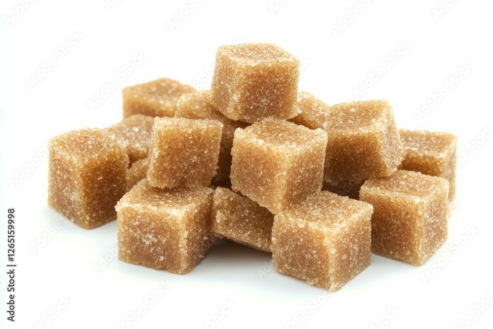 Brown sugar cubes on white background. AI image Brown sugar cubes on white background. AI image
