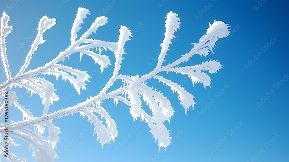 Frosty Branches Against Clear Blue Sky in Winter Landscape