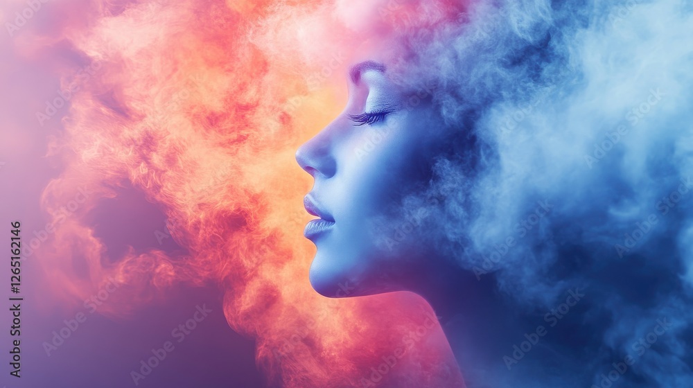 A person's head in the clouds represents thinking, brainstorming, and abstract ideas, possibly with brain fog A person's head in the clouds represents thinking, brainstorming, and abstract ideas, possibly with brain fog
