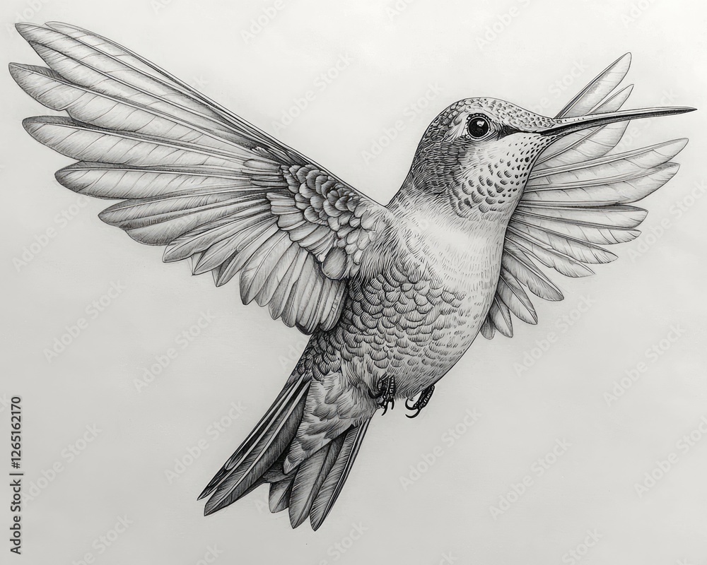 Obraz premium Detailed pencil drawing hummingbird in flight