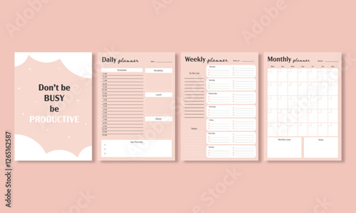Set of daily weekly and monthly planners Modern and minimalist style Printable A4