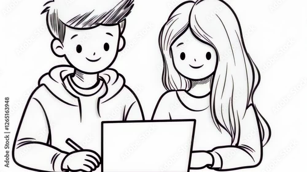 Line Art Illustration of Sibling Duo Engaged in Learning with One Having Dyslexia Supportive and Educational Scene Perfect for Awareness and Inclusivity Concepts Line Art Illustration of Sibling Duo Engaged in Learning with One Having Dyslexia Supportive and Educational Scene Perfect for Awareness and Inclusivity Concepts
