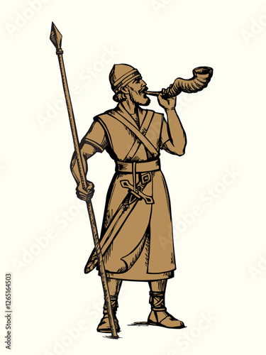 Vector drawing. Warrior with speat