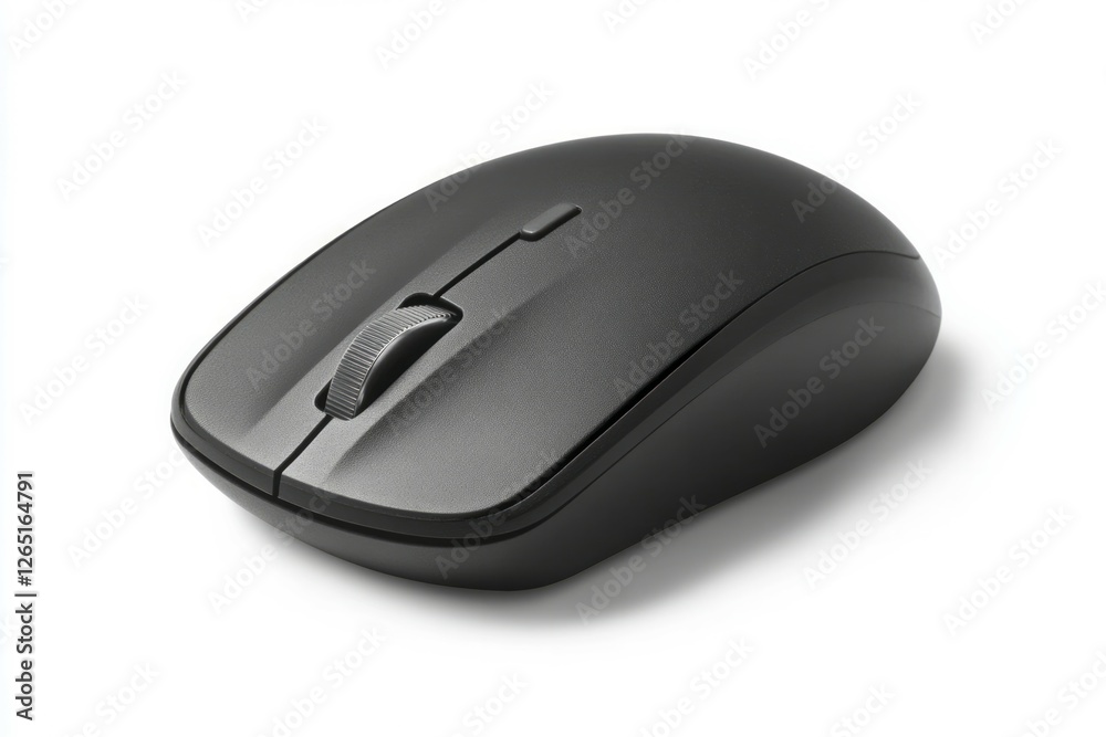 Black computer mouse with scroll wheel on white background. AI image Black computer mouse with scroll wheel on white background. AI image