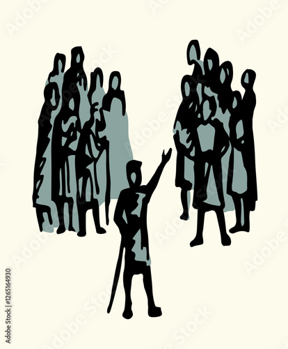 Vector drawing. Big people crowd