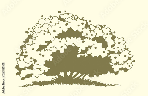 Vector drawing. River in the valley