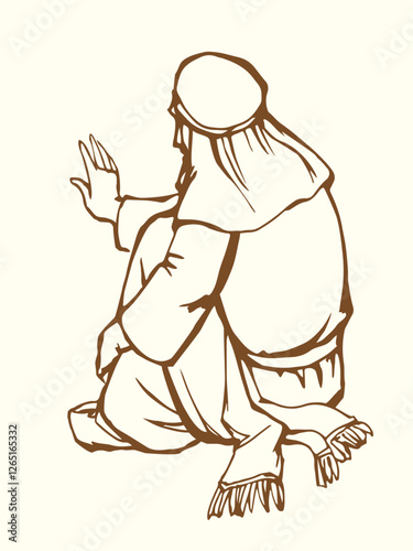 Vector drawing. Woman sitting on the ground