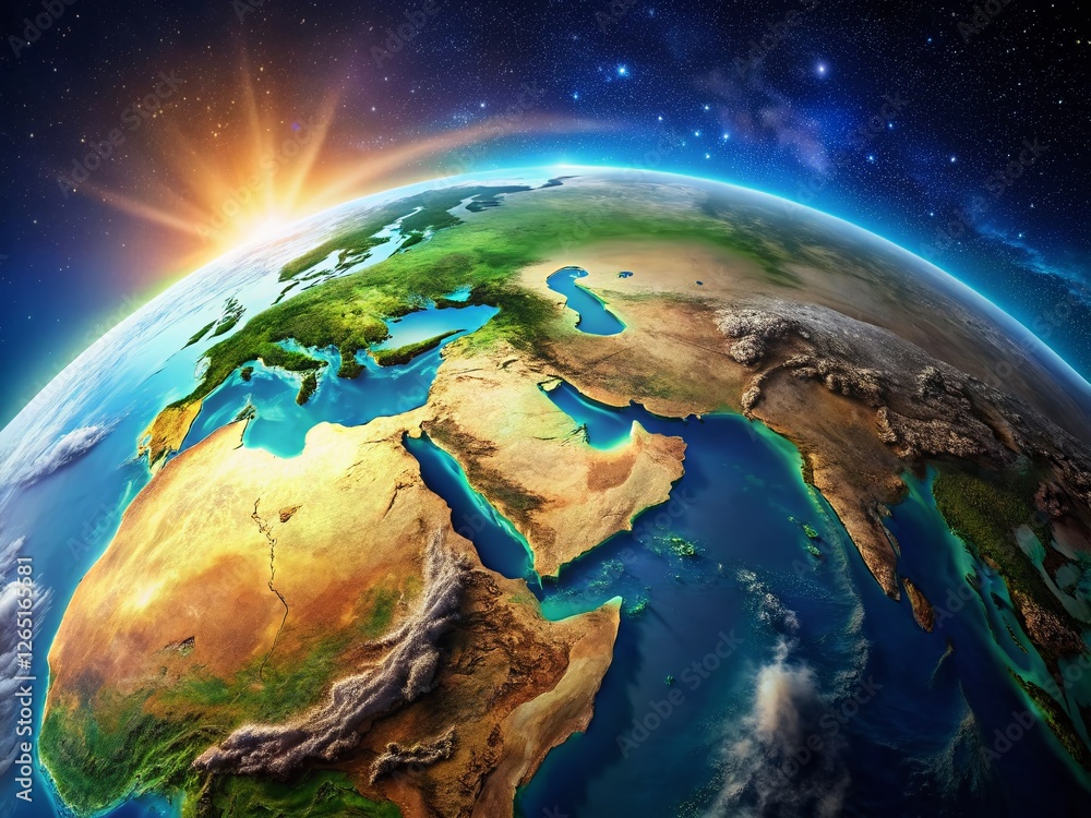 Fototapeta premium Stunning 4K Aerial Zoom of the Middle East: Breathtaking Earth Views from Space to Desert Landscapes