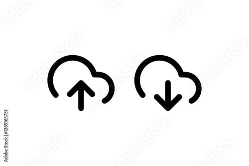 Minimalist Cloud Upload and Download Icons Vector