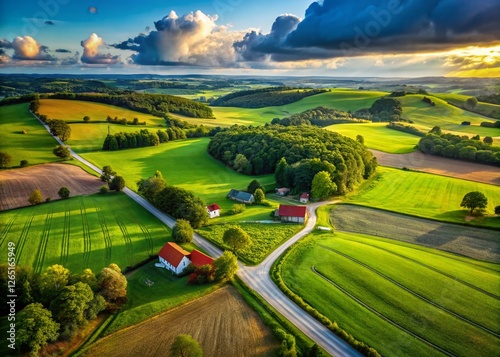 Stunning Aerial View of Brosarp Backar, Rolling Hills of Skåne, Sweden photo