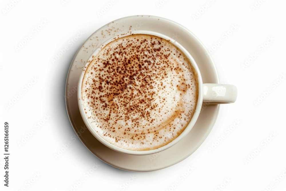 Cappuccino in white cup on saucer with cinnamon. AI image Cappuccino in white cup on saucer with cinnamon. AI image
