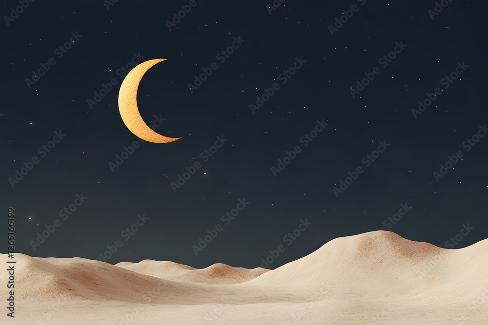 Naklejka premium Ramadan Kareem greeting. Islamic crescent moon and lantern. End of fasting. ramadan decorations, Eid al-Fitr. Breaking of holy fast day. Muslim holiday. Arab night sky. 