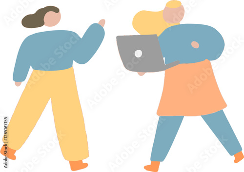 女, pc, 의자, 국민, 업무, 노트북, 사람, 벡터, 서있는, 학교, 기업인, 앉다, 사람, 사람들, 동료, 직장인, 회사원,