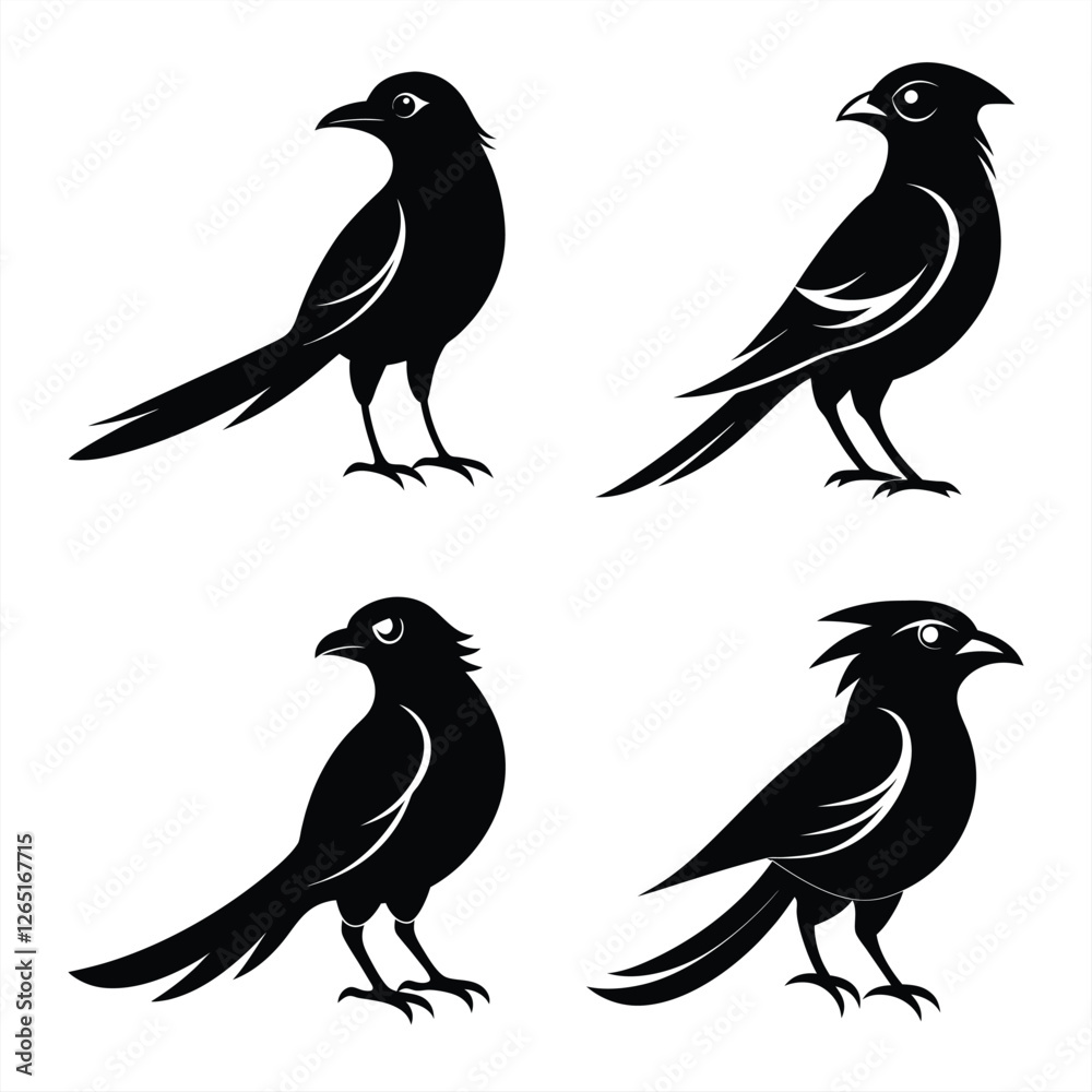 Obraz premium Drongo Bird Silhouette Vector Icon – High-Quality Download.