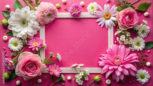 Pink Floral Frame with Copy Space AI Photo