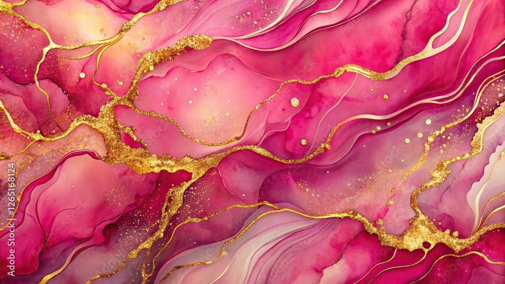 Obraz premium Pink Gold Marble Abstract Wallpaper, Alcohol Ink, Glitter