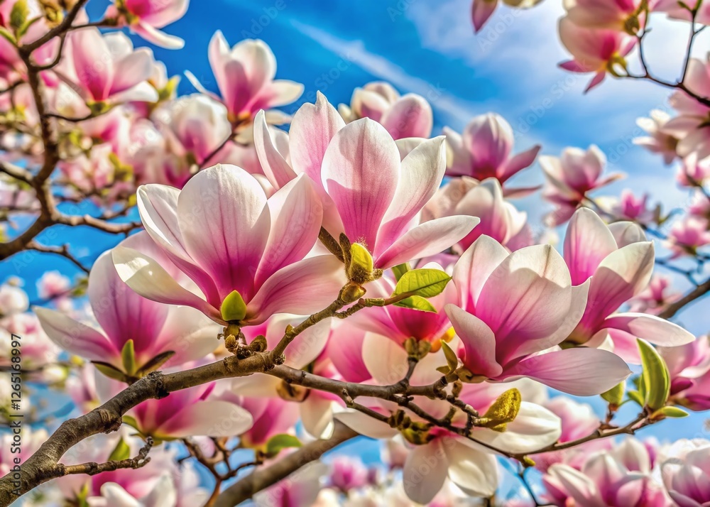 Fototapeta premium Stunning Magnolia Blossom Tree in Spring, Rule of Thirds Composition