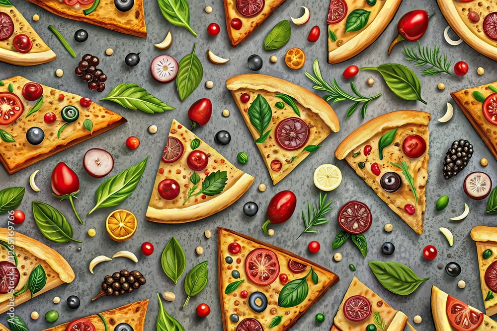 Naklejka premium Pizza Seamless Web Banner - Doodle Food Illustration