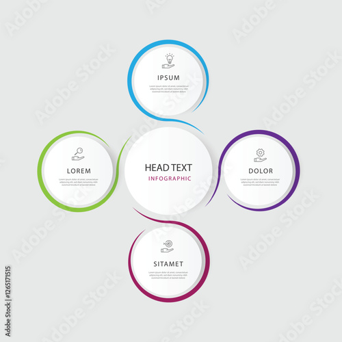 4 circle step process infographic template with icons suitable for business information and web presentation 