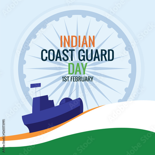 Indian Coast Guard Day 1st February, Tricolor background, Social Media Design Square Post Vector Template