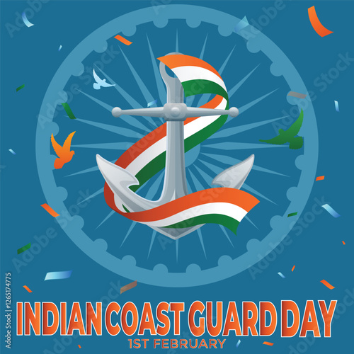 Indian Coast Guard Day 1st February, Tricolor background, Social Media Design Square Post Vector Template