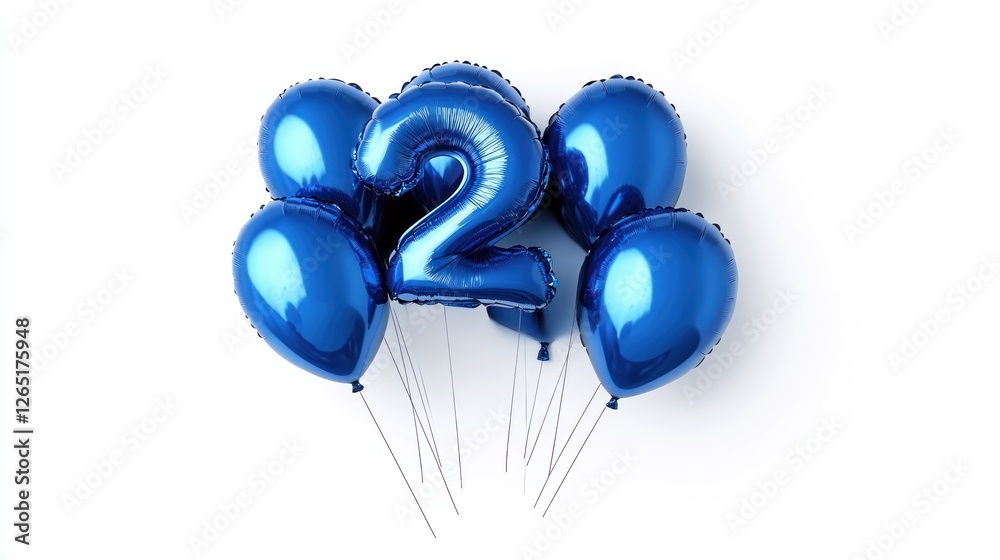 Fototapeta premium Blue number two balloons, celebration, white background, party
