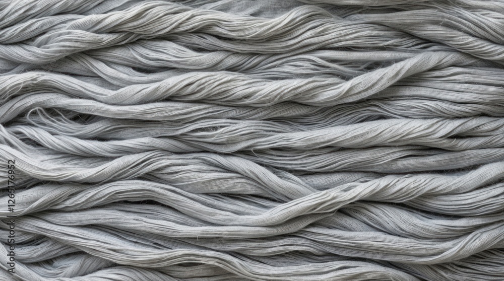 Gray twisted fabric strands texture background with interwoven fibers and soft drape suitable for textile design or craft projects Gray twisted fabric strands texture background with interwoven fibers and soft drape suitable for textile design or craft projects