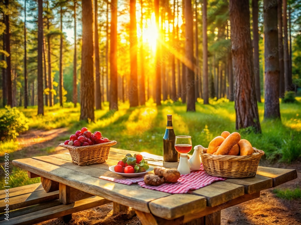 Fototapeta premium Sunny Summer Day in a Pine Forest - Beautiful Forest Landscape Stock Photo
